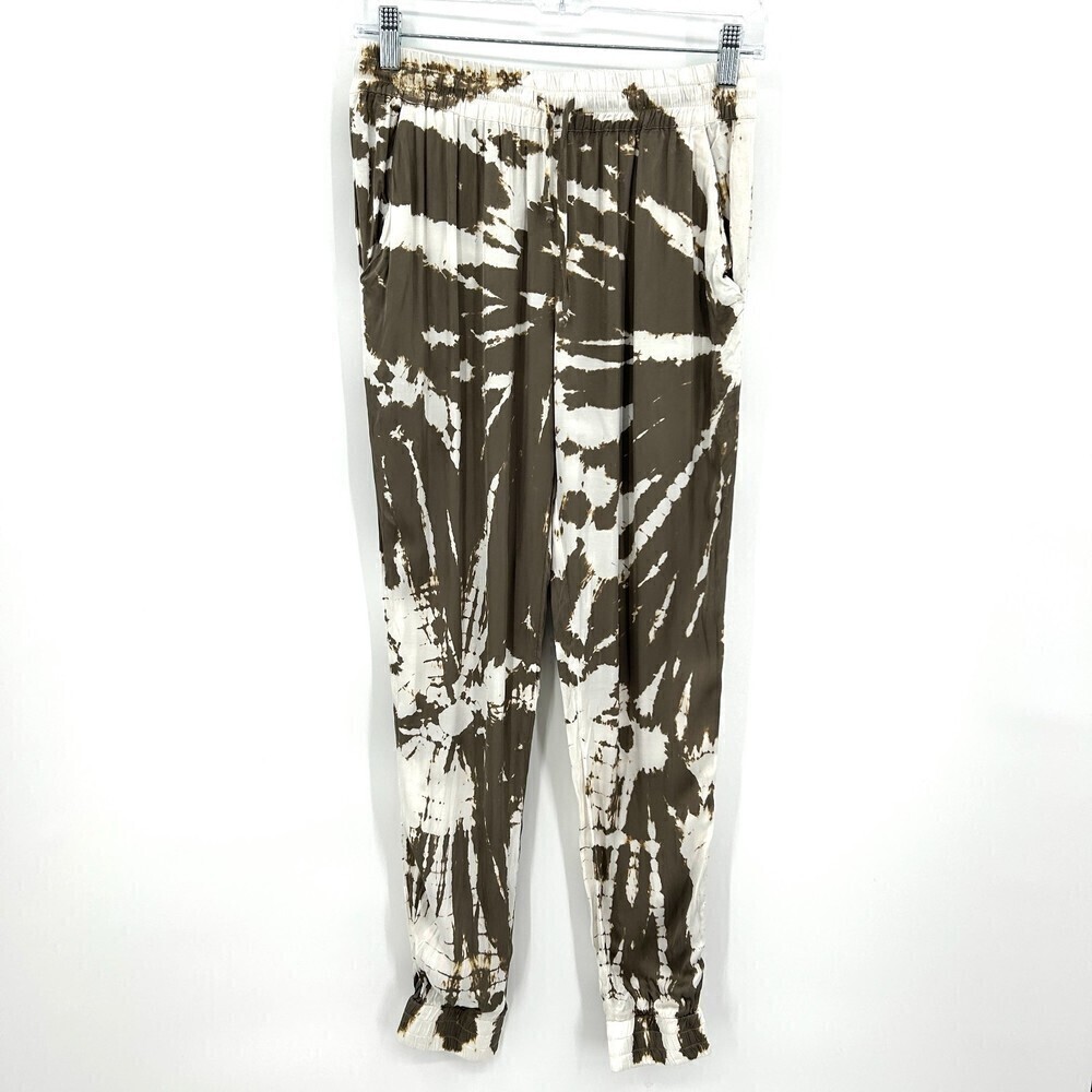 YOUNG FABULOUS & BROKE Olive Green Cream Tie Dye Lightweight Jogger Pants XS